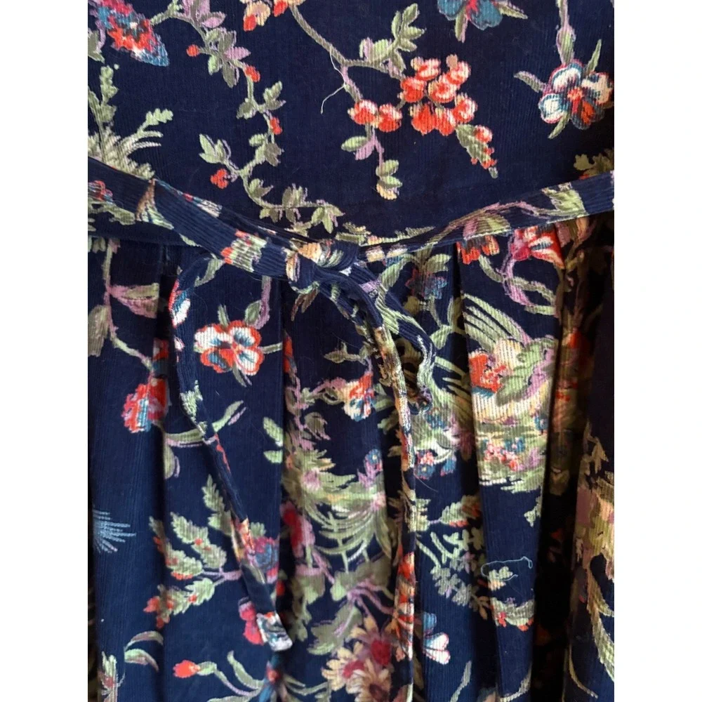 New April‎ Cornell Navy Floral Corduroy Dress XXS 3/4 Sleeve Prairie Farmhouse